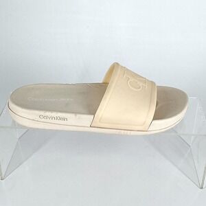 Calvin Klein Womens Size 8 Logo Slide Sandals Cream Ivory BARLI